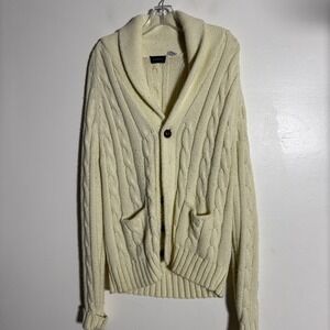 Davisons‎ Mens Store Cream Cable Knit Shawl Collar Cardigan Sweater XL Grandpa